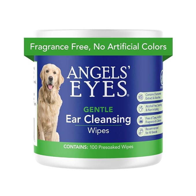 Angels' Eyes Ear Cleansing Wipes for Dogs & Cats | 100 Count Pre-Moistened Pads | Removes Dirt, Wax & Odor | Soothes Itchy Ears with Aloe & Chamomile | Alcohol-Free, No Dyes or Fragrance