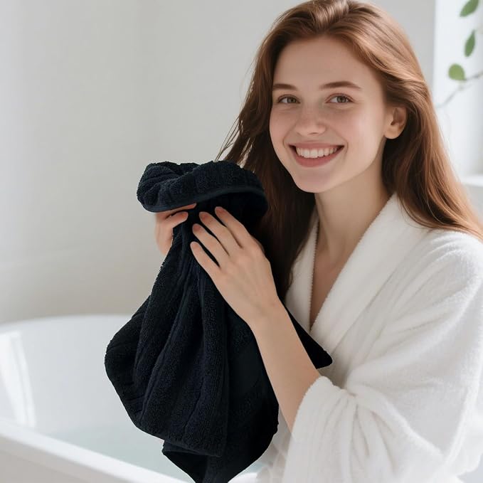 Jacquotha 4-Pack Bathroom Hand Towels (Black) Ribbed – Guest Room & Spa Premium Cotton Face Towels 13” x 29”, Soft and Quick Drying 480 GSM