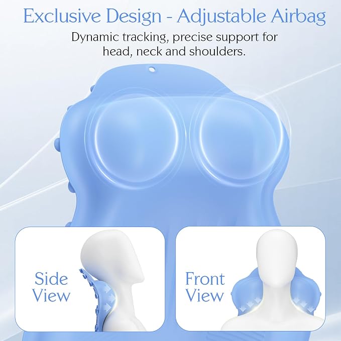 Silicone Bath Pillow, New Material Bath Pillows for Tub Head Neck and Back Support, Bath Tub Pillow with 4D Press Inflatable Airbag and Non-Slip Strong Suction Cups, Quick-Drying, Easy to Store, Blue