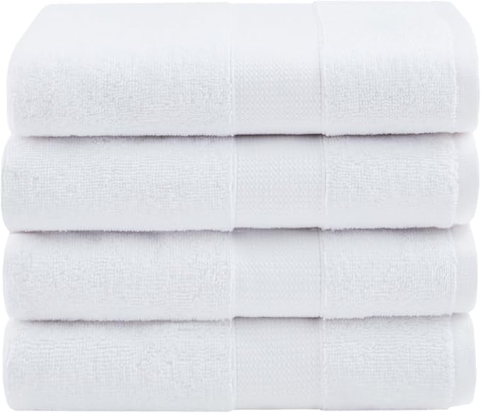 Comfort Spaces Turkish Bath Towel Set of 4 Piece 27x54 Medium 100% Cotton White Towels Highly Absorbent Soft Quick Dry Shower for Bathroom Spa