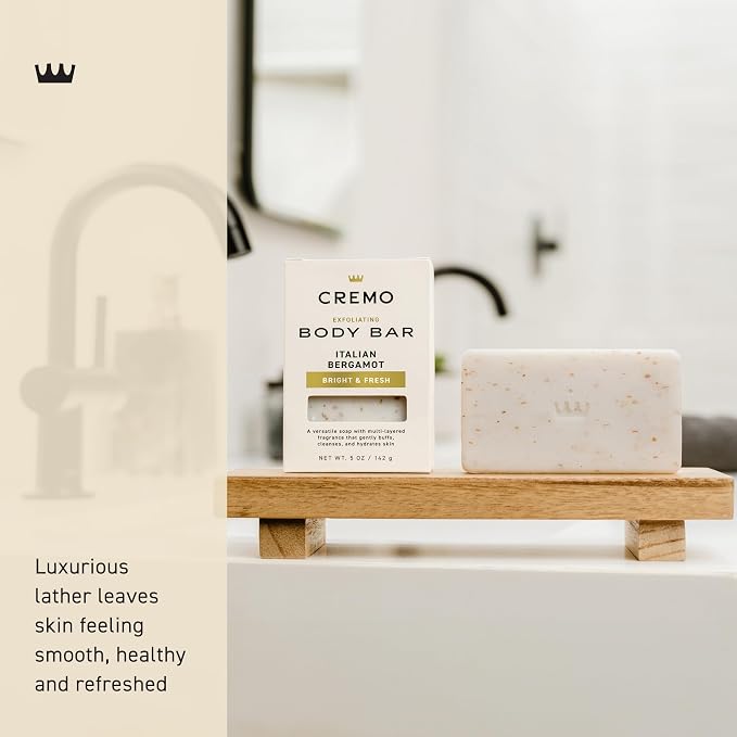 Cremo Exfoliating Body Bar for Men, Italian Bergamot Scent, Multi-Layered Fragrance That Buffs, Cleanses and Hydrates Skin, 5oz (Pack of 12)
