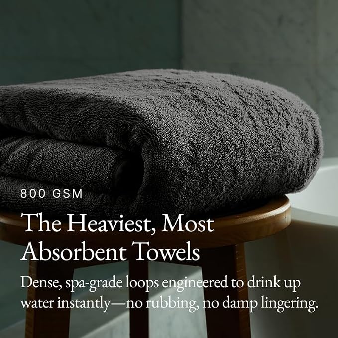 Italic Ultraplush Luxe 6 Piece Towel Set – 2 Bath Sheets, 2 Hand Towels, 2 Washcloths – 800GSM Soft, Highly Absorbent & Quick Drying, Resort Grade 100% Australian Cotton Towels (Charcoal)