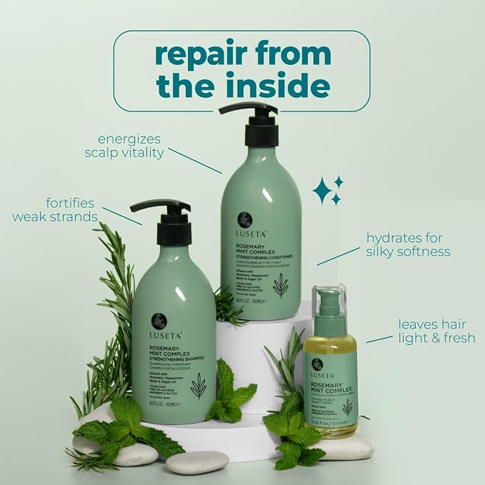 Luseta Rosemary Mint Hair Care Set for Thin Hair, Strengthening，Refreshing | Complete Hair Care Routine, Shampoo & Conditioner (16.9oz×2), Hair Oil (3.38oz), Frizz Control, Smooth Shine, Sulfate Free