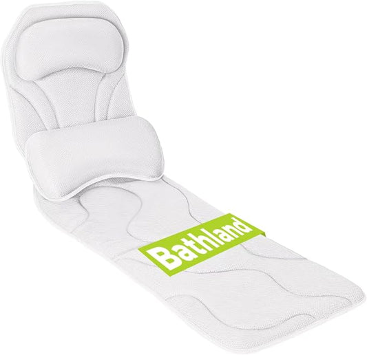 Full Body Bath Pillow for Tub - Extra Long & Thick Tub Pillow with Head, Back & Lumbar Support, 168 Non-Slip Suction Cups, Soft 5D Mesh Spa Cushion, Fits All Tubs-Gift for Soaking(White)