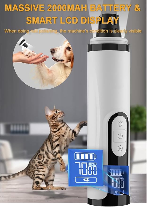 Nail Grinder, Upgraded Silent Dog Nail Grinder, Cordless Grooming Pro Nail Grinder with 3 Adjustable Speeds & Led Light Pet Nail Grinders for Dog Cat Home Use(1pc+2 Heads) 1