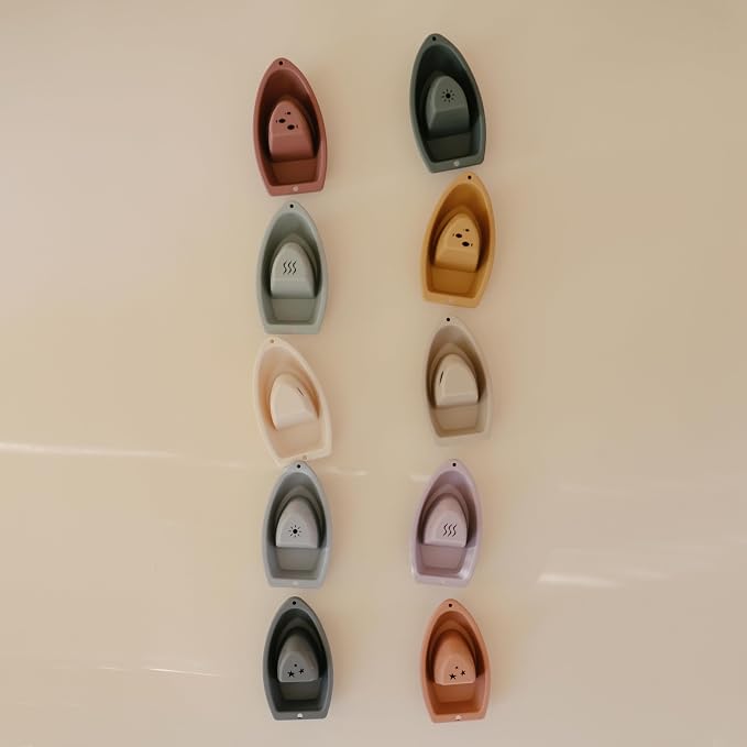 mushie Stackable Bath Boats Floating Toy (Rustic) | Made in Denmark