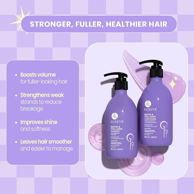 Luseta Biotin & Collagen Shampoo and Conditioner Set for Thinning Hair – Thickening & Strengthening with Argan Oil - Adds Volume, Shine & Manageability Sulfate Free, Paraben Free -16.9 fl oz (2 Pack)