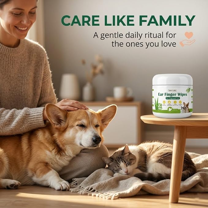 Dylan's cabin Cat Ear Wipes - 150 Count Finger Wipes for Dogs Cats, Pet Ear Cleaning Remove Wax Dirt Debris, Odor Gentle Alcohol Free Daily Ear Care