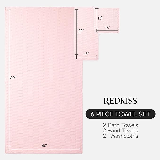 REDKISS Extra Large Bath Towel Set 6-Pack, 40 x 80 Inches Oversized Bath Sheets, Microfiber Ultra Absorbent & Quick-Dry, Super Soft Luxury Shower Towels for Bathroom Hotel Spa & Gym - Pink