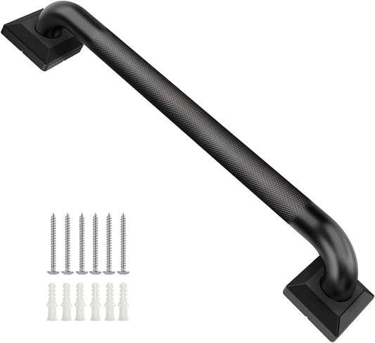 Shower Grab Bars for Seniors, 24 Inch Square Matte Black Bathroom Handle for Wall, Stainless Steel Anti Slip Bathtub Safety Bar, ADA Compliant 500 LBS Hand Rail for Elderly, Handicap