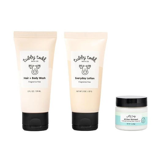 TUBBY TODD 3-Step Baby Bath & Skincare Routine - The Regulars Bundle - 2oz Baby Shampoo and Body Wash, 2oz Everyday Lotion & 1oz All Over Ointment - Fragrance-Free