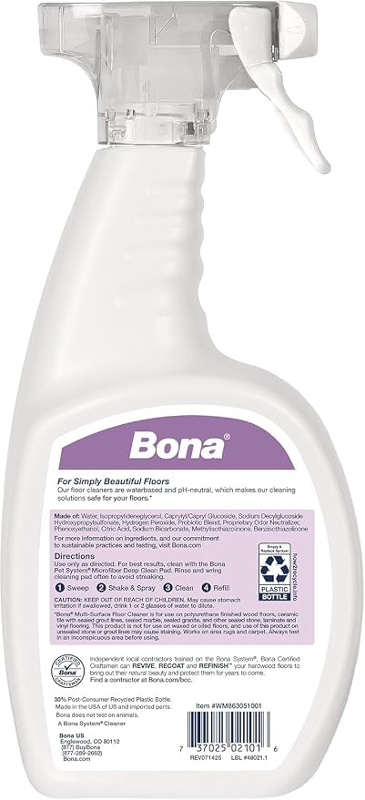 Bona Pet Spray Odor Eliminator, Cat Formulation, 32 fl oz, Safe for Carpets and Multi-Surface Floors