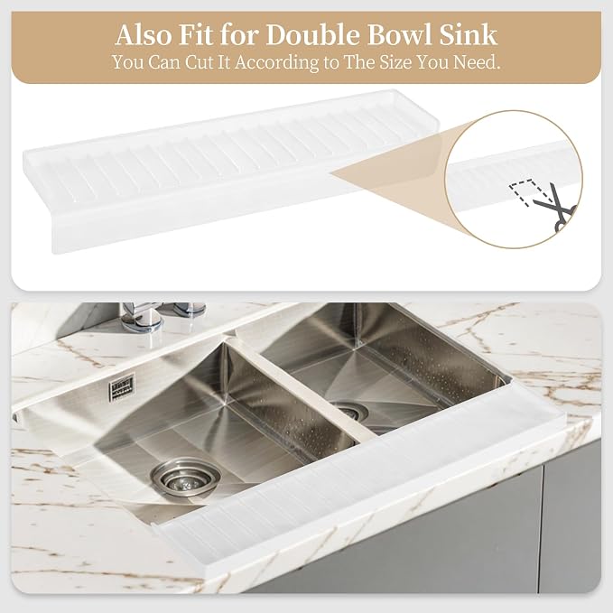 Sink Edge Protector with Suction Cup, 14" 20" 24" 30", Silicone Sink Splash Guard for Kitchen & Bathroom, Protect Countertop from Scratches, Stains, for Stainless Steel Granite Quartz