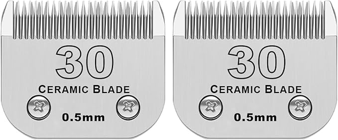 30# Detachable Dog Blades Compatible with Andis/Oster A5 Grooming | Compatible with wahl km10 dog clipper,Cut Length 1/50-Inch 0.5MM,Made of Ceramic Blade & Stainless Steel Blade,2 PACK