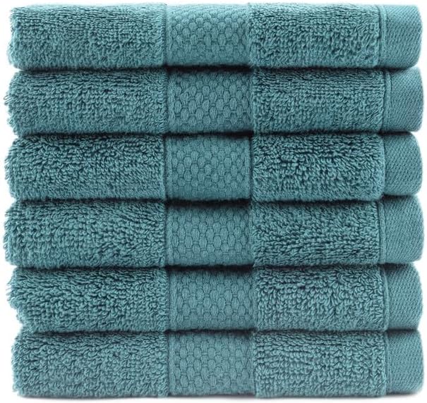 Maisonette Loft Egyptian Cotton Turkish Hand Towels - Soft, Absorbent Washcloths for Face - Ideal Quick Dry Small Towel Wash Cloth Set for Bathroom - (13" x 13", 6 Pack) - Peacock Green