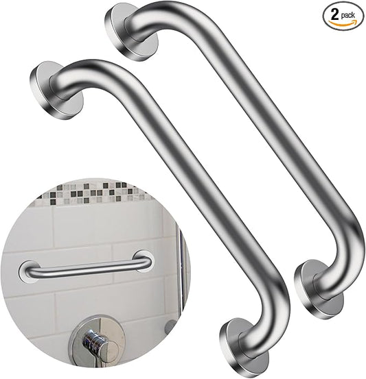 Stainless Steel Shower Grab Bar,ZUEXT Shower Handle, Bathroom Balance Bar - Safety Hand Rail Support - Handicap, Elderly, Injury, Senior Assist Bath Handle (12 Inch Satin Brushed Nickel)