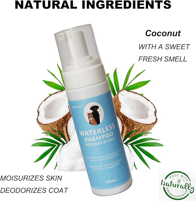 Dog Dry Shampoo, Waterless Dog Shampoo with Silicone Brush, PH-Balanced Dog Shampoo Foam for Dogs & Cats, Clean Moisturizes Skin & Deodorizes Coat with Fresh Smell