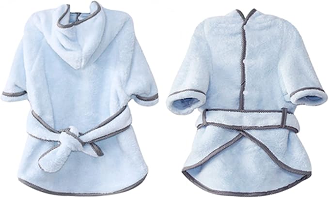 Dog Bathrobe, Microfiber Fast Drying Absorbent Hooded Bath Towel White for Puppy Small Medium Large Dog Cat (S, LightCyan)