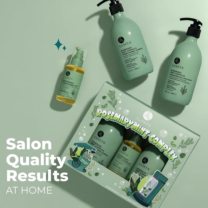 Luseta Rosemary Mint Hair Care Set for Thin Hair, Strengthening，Refreshing | Complete Hair Care Routine, Shampoo & Conditioner (16.9oz×2), Hair Oil (3.38oz), Frizz Control, Smooth Shine, Sulfate Free