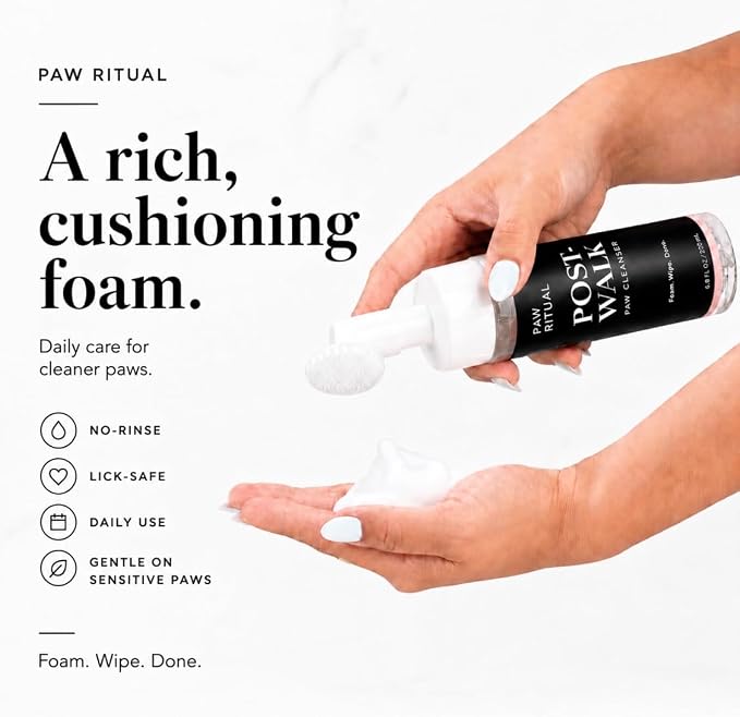 Dog Paw Cleaner, No-Rinse Foaming Paw Cleanser for Dogs with Silicone Brush, Gentle for Sensitive Paws, Puppy Safe, Plant-Derived Formula, Paw Ritual Post-Walk, 6.8 fl oz