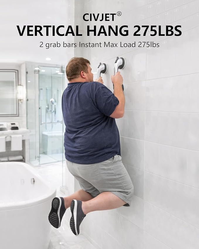 2 Pack Suction Cup Shower Grab Bars for Seniors, Heavy Duty Removable Shower Handles for Bathtubs & Showers, Bath Handrails for Elderly Assistance Products, Bathroom Safety Accessory