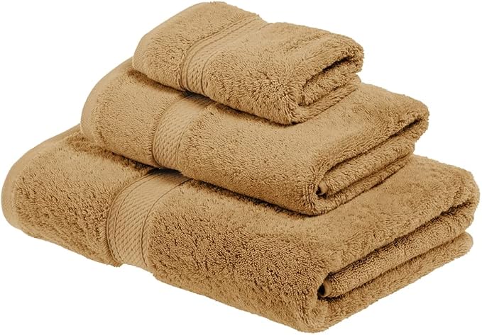 SUPERIOR Egyptian Cotton Ultra Plush & Absorbent, 3 Piece Set, Toast | Quick Dry, Soft Luxury Towel Set, Bath Essentials, Guest Bath, Spa, 1 Bath, 1 Hand, 1 Face Towels, Madeline Towels