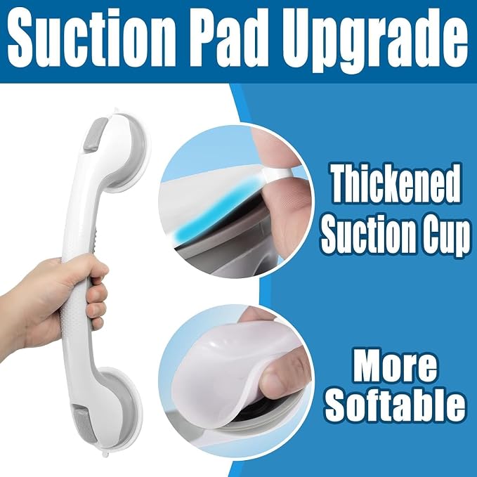 Shower Grab Bars for Seniors, Shower Handles for Elderly Suction Cup,2 Pack 16.19 Inch,Handicap Grab Bars for Bathtubs and Showers Wall, Bathroom Safety for Showers Walls Heavy Duty, No Drillin,Grey