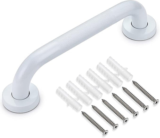 Sumnacon 12 Inch Anti-Slip Grip Bath Grab Bar - Sturdy Stainless Steel Shower Handle with Screws, Safety Handicap Shower Bar for Bathtub Toilet Bathroom Kitchen Stairway Handrail, White
