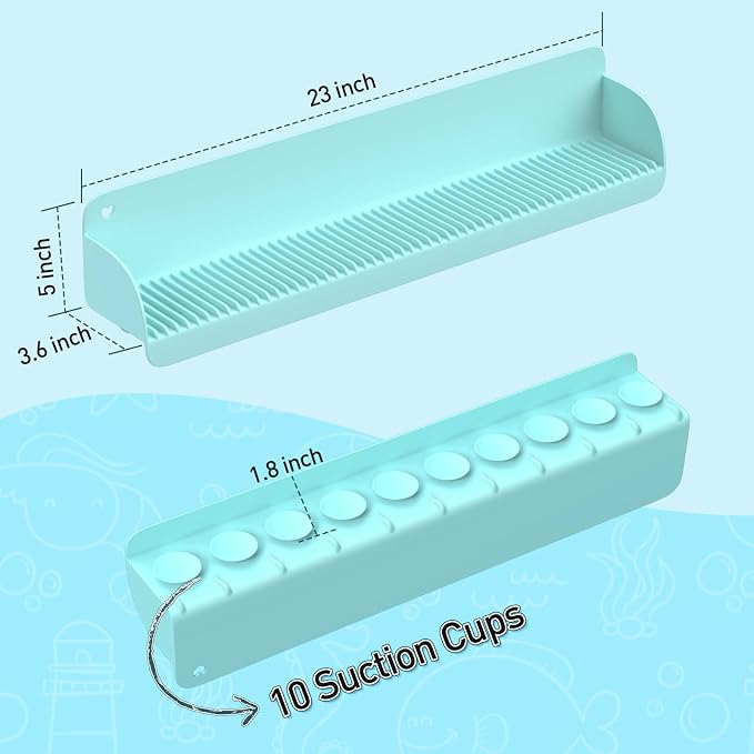 AGPTEK 24 Inch Bathtub Splash Guard with 10 Suction Cups, Silicone Tub Water Splash Guard for Bathtub, Bath Toy Tray Holder Play Shelf for Kids, Universal for Bathroom, Kitchen Sink (Green) | Silicone Tub Water Splash Guard for Bathtub, Bath Toy Tray H...