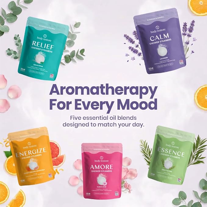 BodyRestore Shower Steamers Aromatherapy, Self Care Gifts, Calm 15 Pack | Birthday Gifts for Women & Men, Spa Relaxation & Stress Relief Sleep Care, Lavender Essential Oil Tablets