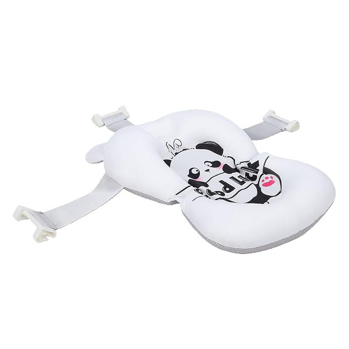 Fafeicy Baby Bath Cushion Pad Cotton Infant Bathing Seat Support Mat with 3 Buckles Wedge Design 28 X 6 X 38cm for Newborn Toddler Bathtub Bath Time (Panda Pattern)