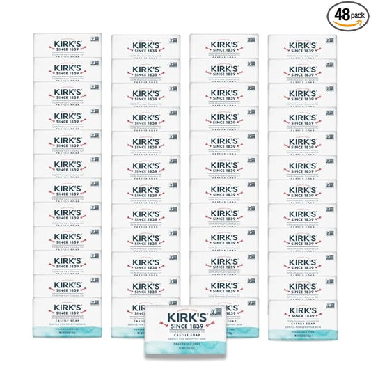 Kirk's Castile Bar Soap, Fragrance Free - Clinically Tested, Safe for Sensitive Skin with Coconut Oil, Vegan and Non-GMO - 4 oz Bars, 48 Pack and Fragrance Free Travel Bar
