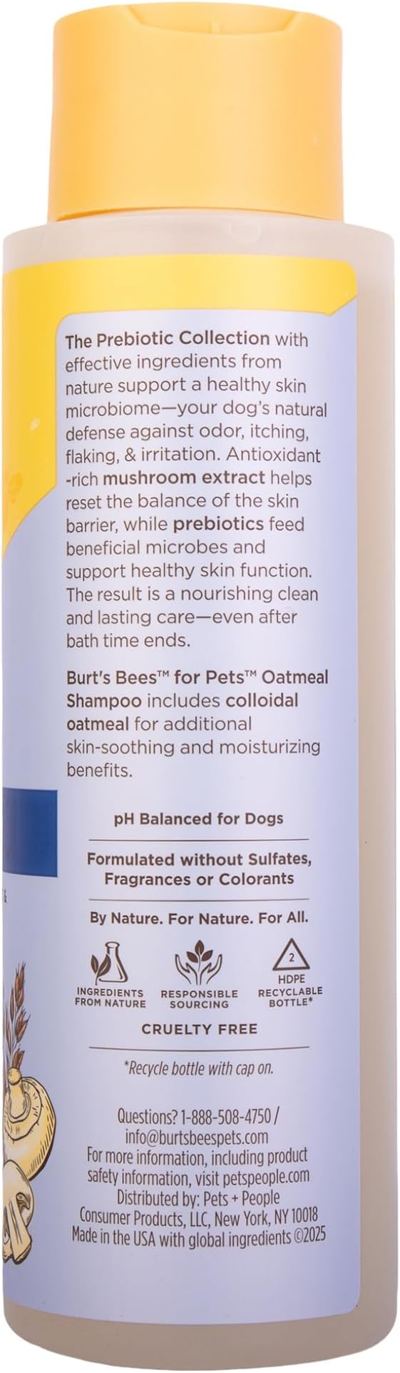 Burt's Bees for Pets Oatmeal Shampoo for Dogs, Prebiotics Collection with Mushroom Extract & Colloidal Oatmeal, Naturally Derived Dog Shampoo Itchy Skin Relief, 16oz