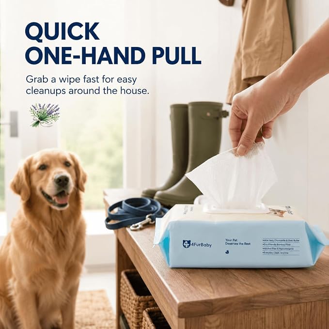 8" x 8" Dog Wipes for Paws and Butt, Lavender, 400 Count | Hypoallergenic and hydrating pet grooming wipes for dogs, cats, and daily care.