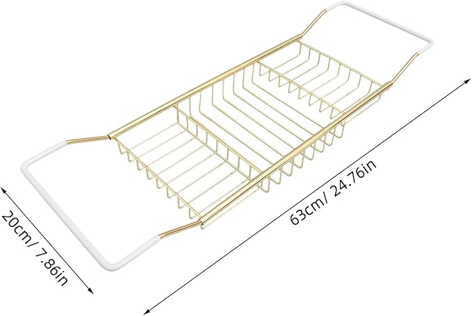 Sewroro Stainless Steel Bathtub Tray Telescopic Bath Rack Storage Organizer Over Tub Tray for Home Bathing Phone Holder (Golden)