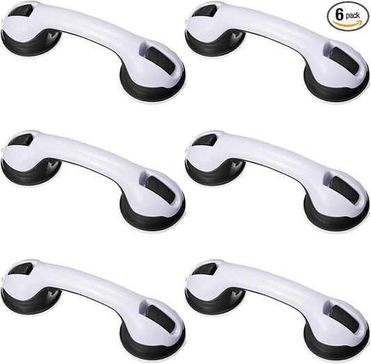 AceOrbit 6 Pack 12 Inch Shower Grab Bars for Bathtubs and Showers Suction Cup Shower Handles for Seniors Elderly Handicap Safety Handrails Removable No Drilling Heavy Duty Bathroom Grips(Black)