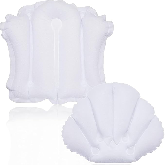 Jetec 2 Pcs Inflatable Bath Pillow with Suction Cup Bathtub Spa Pillow Neck Support Supplies Shell-Shaped Soft Inflatable Cushion Large Small Size Fits All Tub Pool Bath and Bathroom