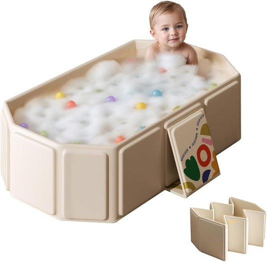 30" Collapsible & Portable Baby Bathtub for Newborn to 6 Years,White | Foldable,Thick PVC,Reinforced PP Frame,Non-Slip Base,Drain Plug,Easy Clean Carry Storage for Indoor Outdoor Travel