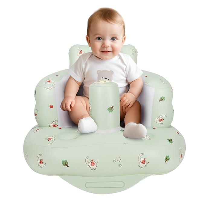 AirSwim Inflatable Baby Seat, Inflatable Baby Chair for Babies 3 Months and Up, Summer Blow Up Chair with Built in Air Pump, Infant Floor Seats for Learning to Sit, Palying, Camping, Elephant