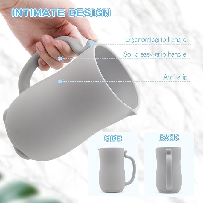 Mandoo Baby Bath Rinse Cup - Food Grade Silicone Shampoo & Body Washing Rinser for Kids with Easy Grip Handle - Baby Essentials (Light Gray)