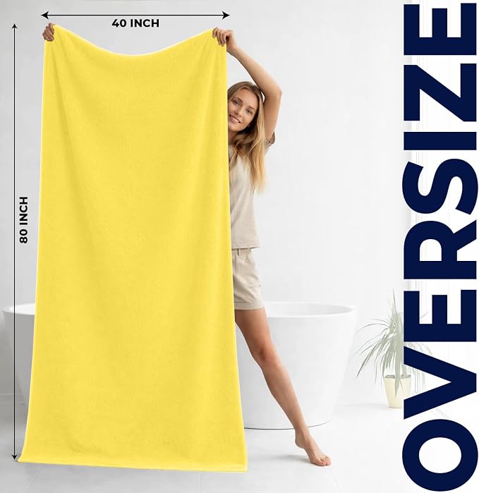 DAN RIVER Pack of 1 Jumbo Bath Sheet 40x80 Inches, Large Bath Towels Oversized for Adults, Soft and Absorbent Hotel Towels - Yellow