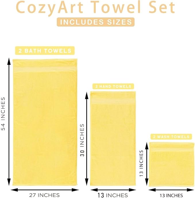 COZYART Luxury Yellow Bath Towels Set, Cotton Hotel Large Towels for Bathroom, Thick Bathroom Sets of 3 with 1 Bath Towel, 1 Hand Towel, 1 Washcloth, 650 GSM
