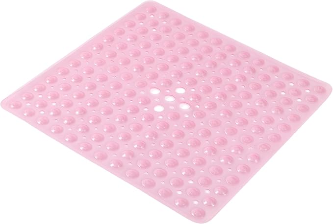 Anti-Slip Bathtub Shower mat, 21×21（ 53×53cm） inch Soft Oversized Machine Washable Non-Slip Bathtub mat with Drainage Holes, Bathroom Floor Suction Cup.（1-Clear Pink）