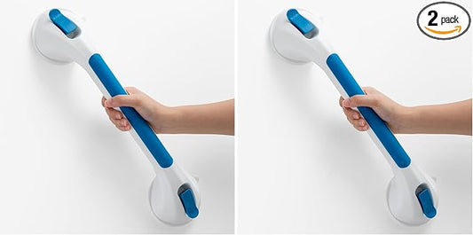 TAILI Shower Grab Bar Glow in The Dark, 16.8 in Grab Bars for Bathtubs, Shower Handles Bath Rails for Seniors and Elderly, Bathroom Safety Grip Removable No Drilling Waterproof Blue (Pack of 2)