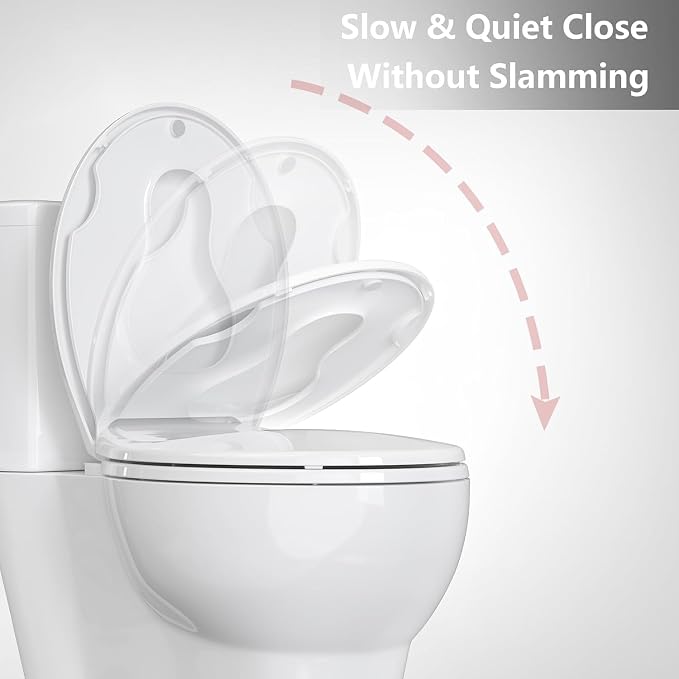 17” Round Toilet Seat with Built-in Toddler Seat for Easy Potty Training, Baby Toilet lid 2 in 1, Easy Install and Clean, PP Material Safe and No Loosen, Perfect for Both Adults&Children, White(2pcs)