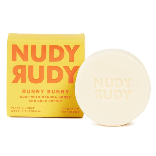 Nudy Rudy Hunny Bunny Soap Bar Puck, Made with Organic Shea Butter and Manuka Honey, Triple Milled Bar, No Harsh Ingredients, All Skin Types, 4.2 oz, Made in Australia