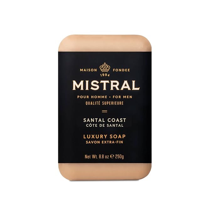 Mistral Santal Coast Luxury Bar Soap for Men | Men’s Natural Soap Bar | Paraben, Phthalates Free | Moisturizing & Triple-Milled Natural Soap for Men - Made in France | Large, 8.8 oz