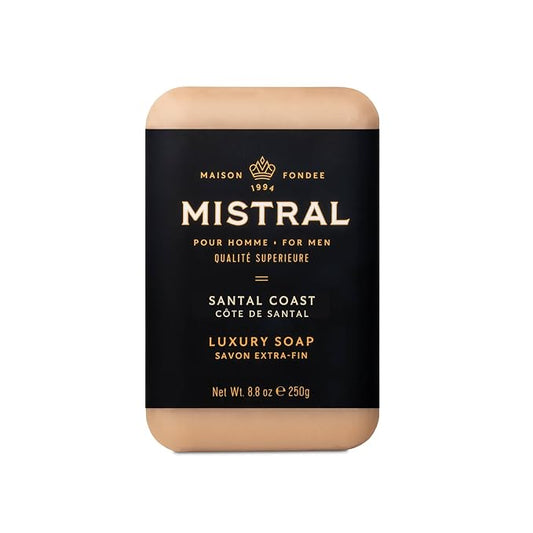 Mistral Santal Coast Luxury Bar Soap for Men | Men’s Natural Soap Bar | Paraben, Phthalates Free | Moisturizing & Triple-Milled Natural Soap for Men - Made in France | Large, 8.8 oz