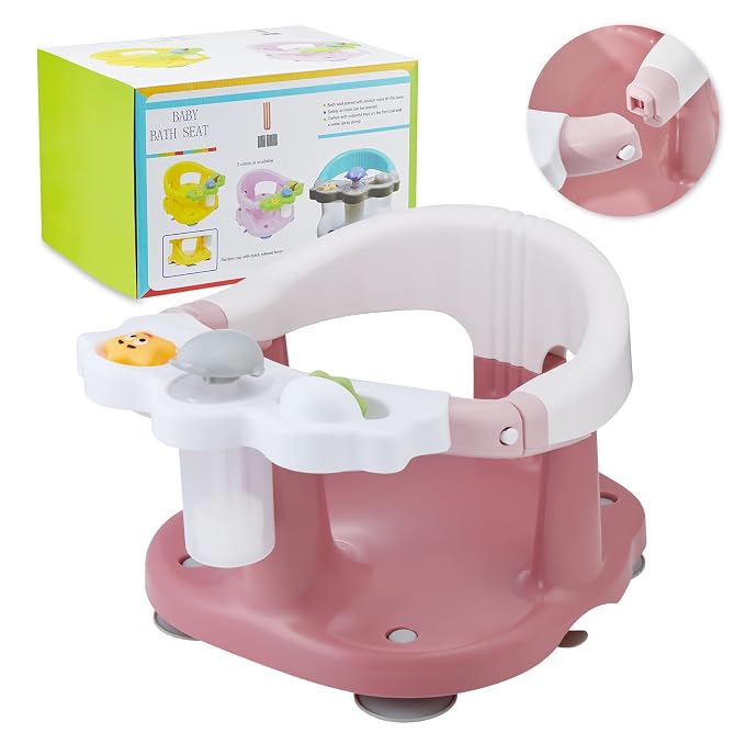 Baby Bath Seat for Babies 6 Months & Up with Toy Tray,Non-Slip Suction Cup Baby Bath Chair for Babies Sitting Up (Dusty Pink)