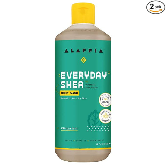 Alaffia Body Wash, EveryDay Shea, Vanilla Mint – Gentle Skin Cleanser, Shower Gel for Normal to Very Dry Skin, 16 Oz
